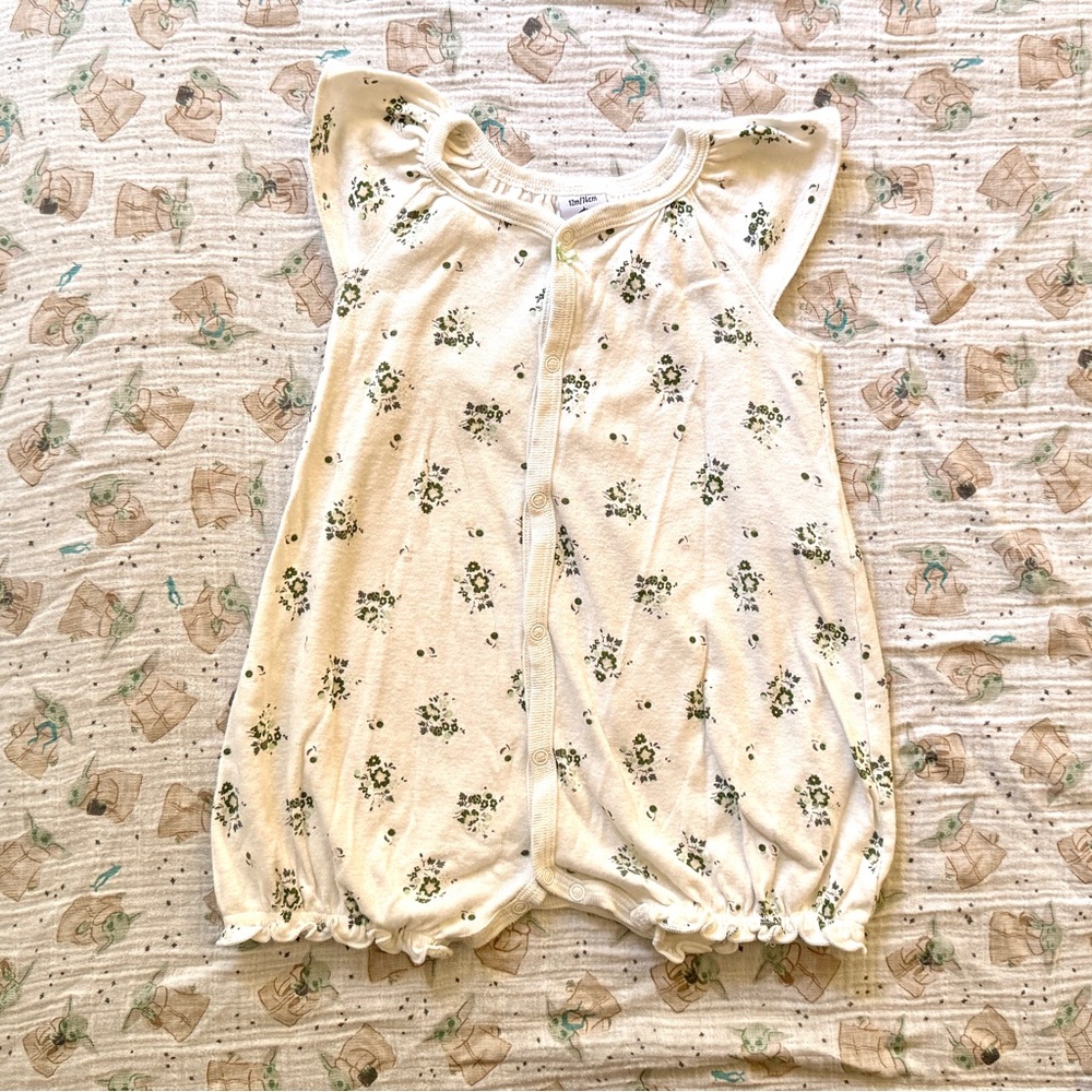 Petit Bateau | Cream Romper with Green Floral Pattern